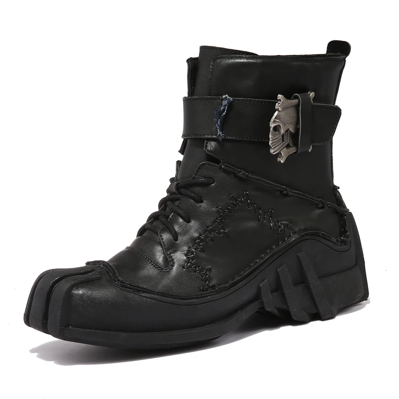 Punk boots Men's Vintage &amp Unique Look Genuine Leather Ankle Motorcycle Military Combat Boots with Skull | Обувь