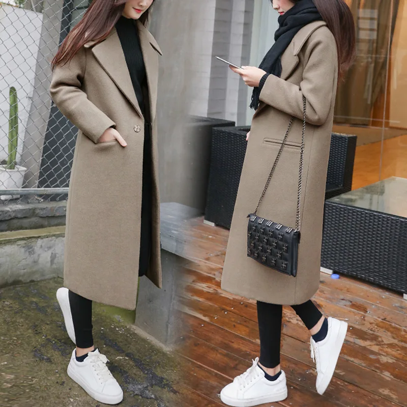 2021 New Loose Long Female Over The Knee Korean Version Of Type Woolen Womens Coats Wool Coat WomenThickening | Женская одежда
