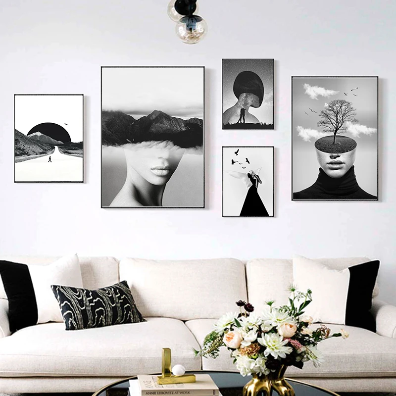 Постеры и принты Cuadros в скандинавском стиле Черно Белая настенная Картина на