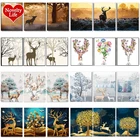 DIY масляная краска по номерам олень деревья триптих Картины животные абстрактная краска настенные стикеры раскраска пейзаж подарок домашний декор