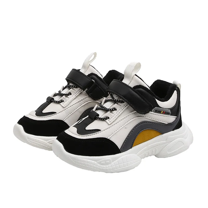 

2019 Winter Children Winter Shoes Contrack Color Little Girls Plush Sneaker Little Boys Leather Shoes Student Shoes Anti-slip