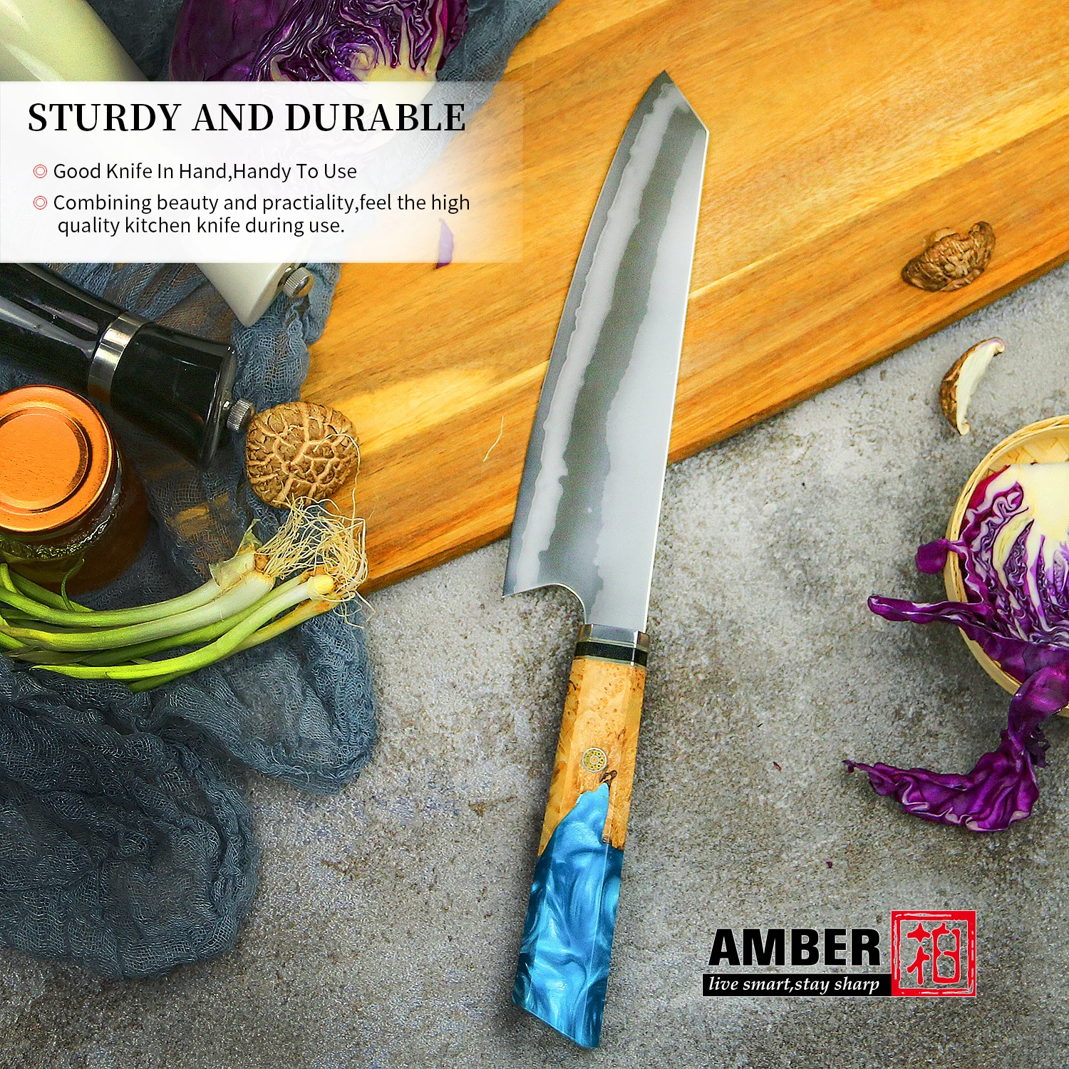 Кухонный нож шеф повара янтарный 8 дюймов 7 уровней из американской стали 440C