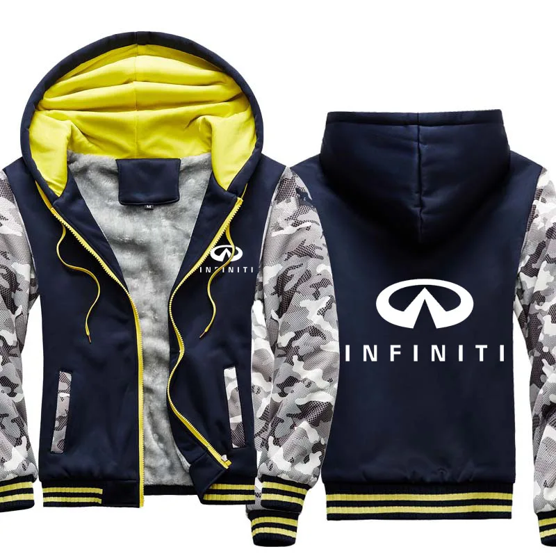 

Infiniti Car Logo Printing Winter Camouflage Men's Hoodie Thicken Warm Wool Fleece Cotton High Quality Men's Zipper Jackets