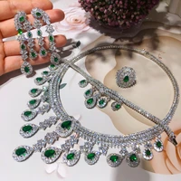 soramoore super luxury green 4pcs indian necklace cubic zircon jewelry sets for women wedding african nigerian party jewelry set