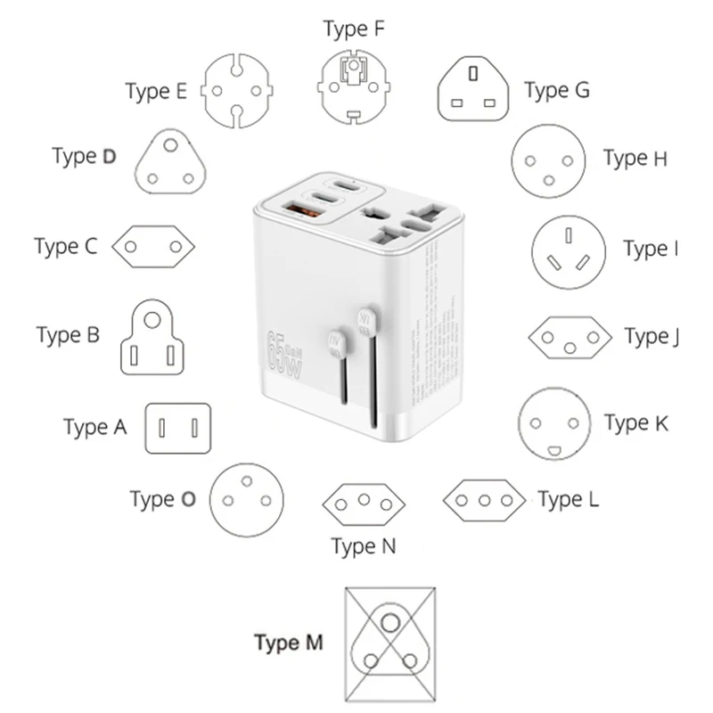 Адаптер питания с 3 портами USB C 65 Вт вилкой Стандарта США ЕС Австралии