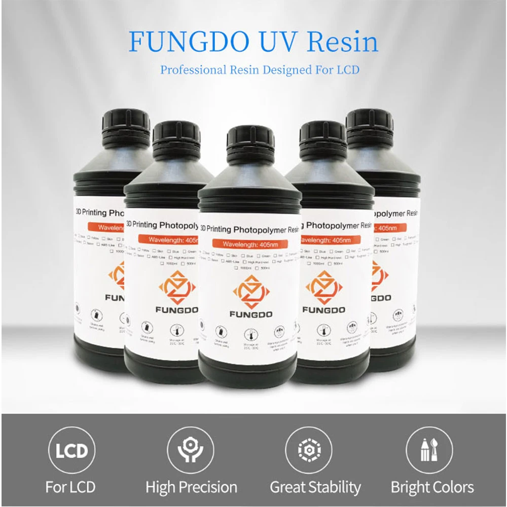 FUNGDO 3D Printer Resin Low Viscosity ABS-Like Photopolymer Liquid  UV Sensitive Resin For 10.1 13.3 15.5 MONO 3D Pprinter 1000g