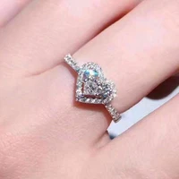 simple female white crystal stone ring charm silver color wedding rings for women love heart zircon engagement ring