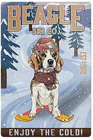 Metal Tin Sign Vintage Metal Plate Retro Beagle Dog Enjoy The Cold Poster Home Decorative Wall Decor