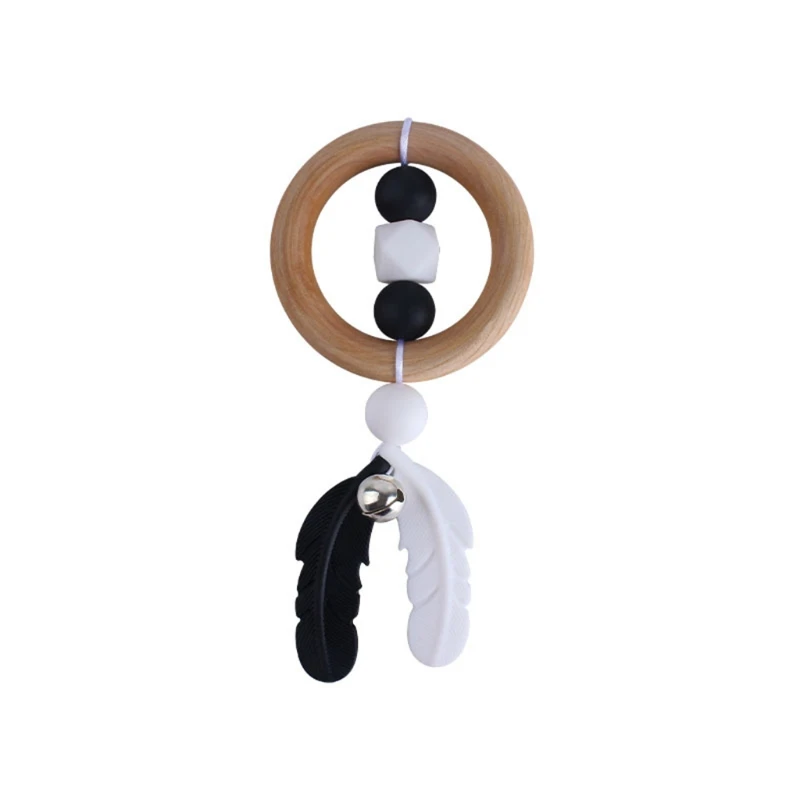 

Baby Beech Wooden Circle Teether Infant BPA Free Silicone Beads Teething Soother Q1FE