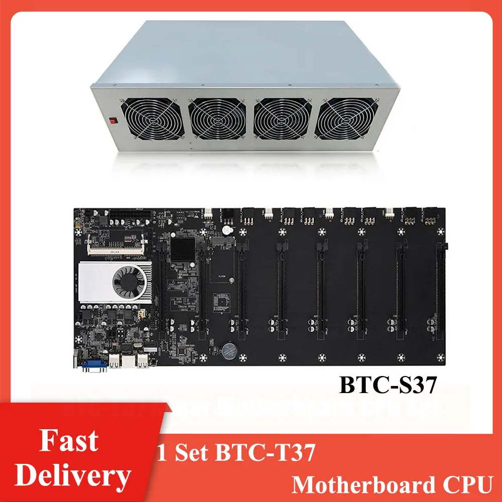 

1 Set BTC-T37 Miner Motherboard CPU Set Chipset 8 Video Card Slot DDR3 Memory Integrated VGA Interface Low Power Consumption
