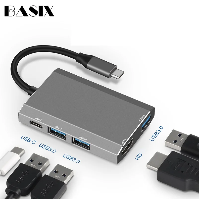 Basix USB C концентратор USB-C 3 0 Thunderbolt Hdmi совместимый для MacBook Samsung Galaxy S9 Huawei P20 Mate 20 Type |