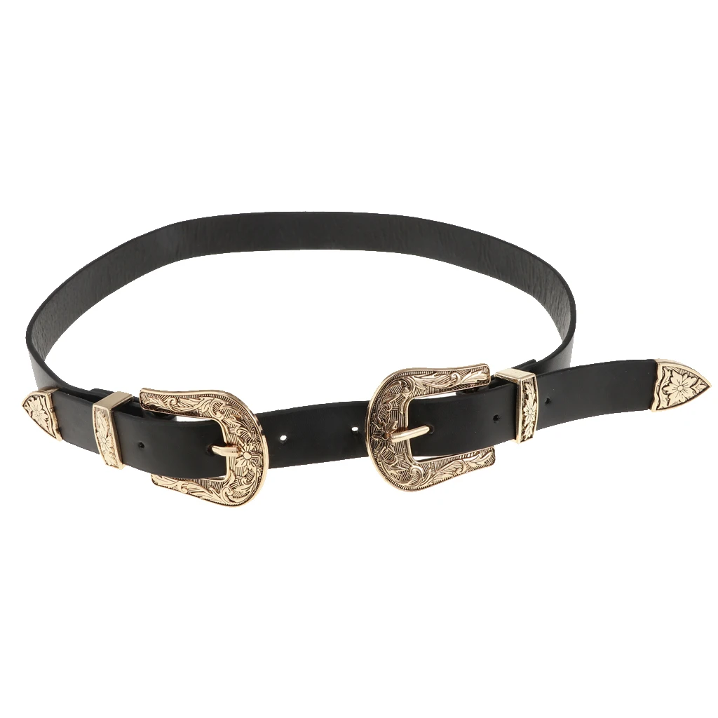 Женский узкий винтажный кожаный ремень с двойной пряжкой в стиле ретро пояс для