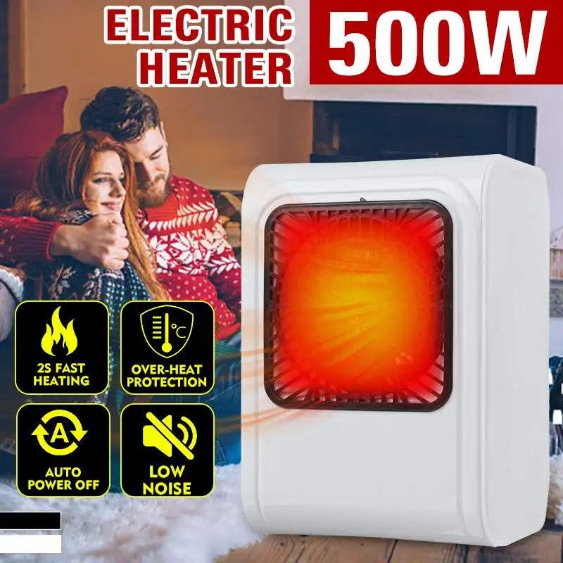 

500W Portable Electric Heater Warmer 2S Quick Heating Low Noise Desktop Household Heating Stove Warmer Machine for Winter