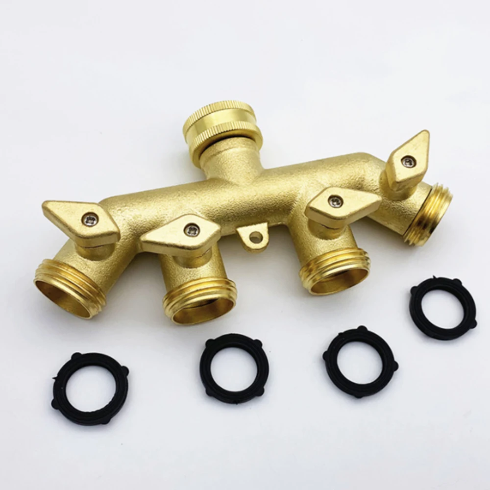 

3/4"Solid Brass Garden Hose Adapter 4 Way Tap Connectors Distributor Switch Valve Garden Water Splitters For Watering Irrigation