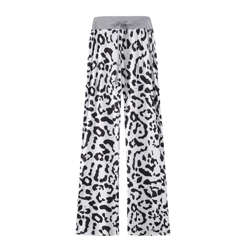 

Women Casual Cotton Wide Leg Pants Joggers Sports Leopard Print Loose Fit Trousers Drawstring Elastic Waist Sweatpants
