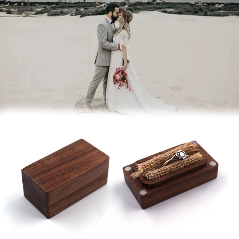 

Black Walnut RectanglePersonalized Rustic Wedding Wood Ring Box Holder Wedding Ring Bearer Jewelry Box for Wedding Gift