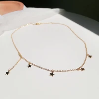 s925 sterling silver 18k gold five pointed star clavicle chain color gold necklace ins style niche design anklet