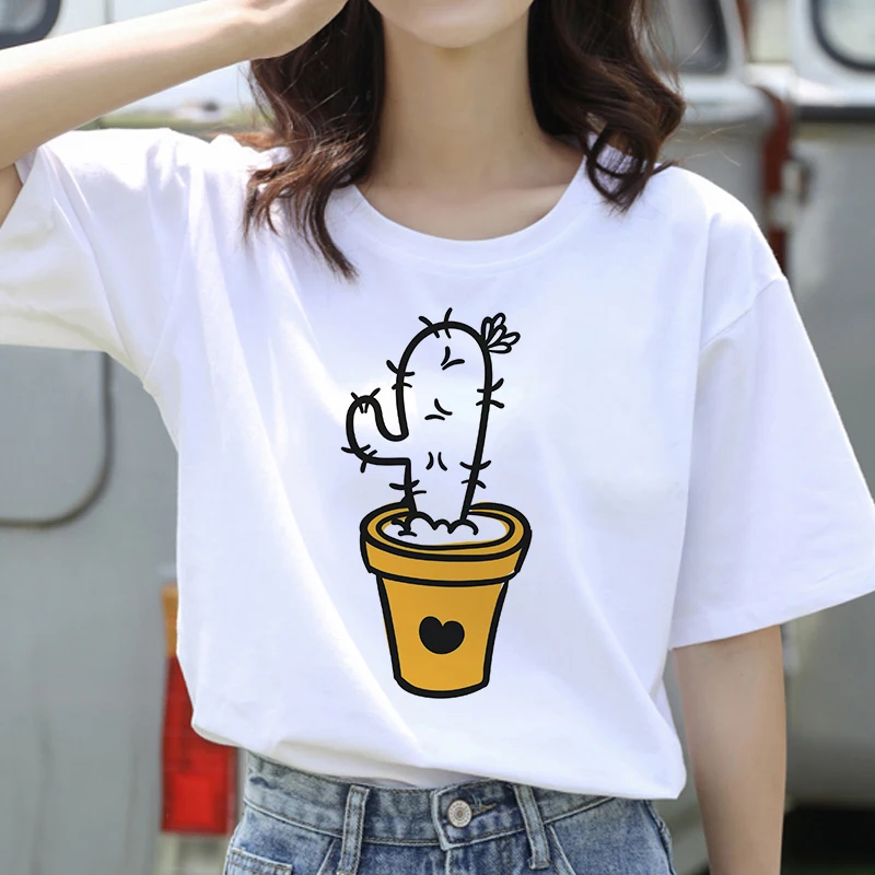 

Women's T-shirt Fashion Female Tee Top Graphic Female T shirts Funny Cactus Print T-shirt Clothing Camisas Mujer