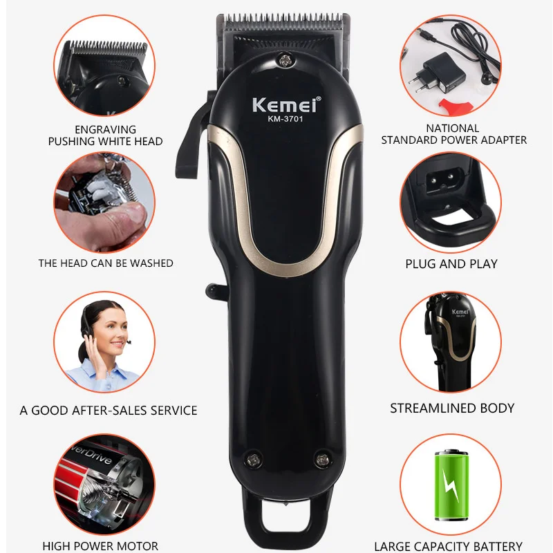 

Kemei профессиональная машинка для стрижки волос Триммер Беспроводной Мощный электрический триммер для волос Машинка для стрижки бороды пер...