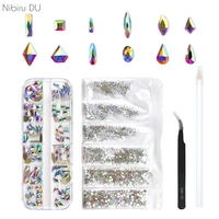 120 pcs multi shapes glass crystal ab rhinestones for nail art craft mix 12 style flatback crystals 3d decorations