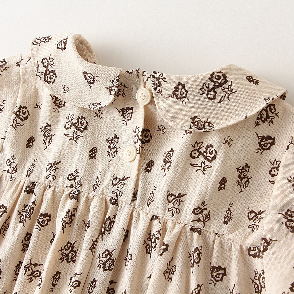 

Summer Baby Girl Romper Vintage Linen Floral Kids Outfits Infant Newborn Baby Jumpsuit Short Sleeve Baby Girl Summer Clothes
