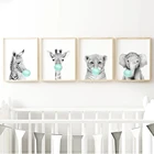 Детский постер, тюрбан, слон, жираф, животное, украшение для детской комнаты, картина в скандинавском стиле, принт для детской