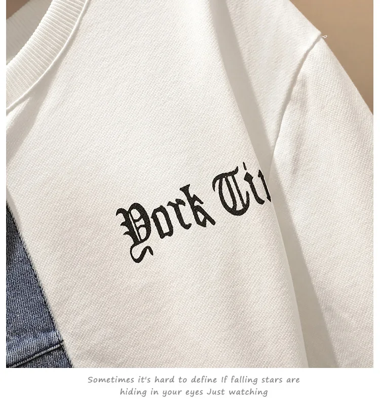 

IZEVUS Autumn Clothes Style Irregular Denim Stitching Sweat Streetwear Jumpsuit Casual Women's Sweatshirt Vestidos