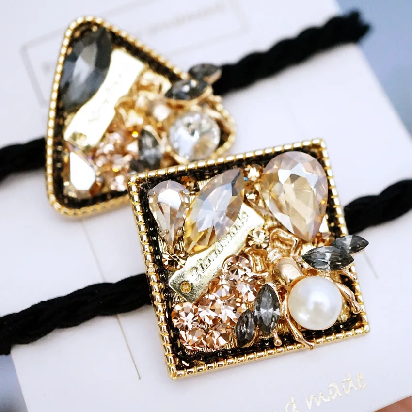 

2022 New Amber Honey Diamonds Pearls Square Triangel Elastic Hairband Party Cute Women Headwear