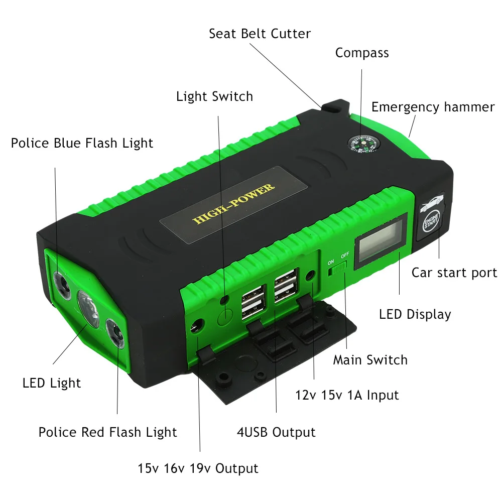 

GKFLY 12V Super Power Car Battery Booster Charger Emergency Portable LED Spotlight Car Jump Starter Starting Device Power Bank