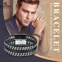 eudora fashion leather bracelet mens stainless steel black and white braided rope bracelet for men and womens bracelet jewelry