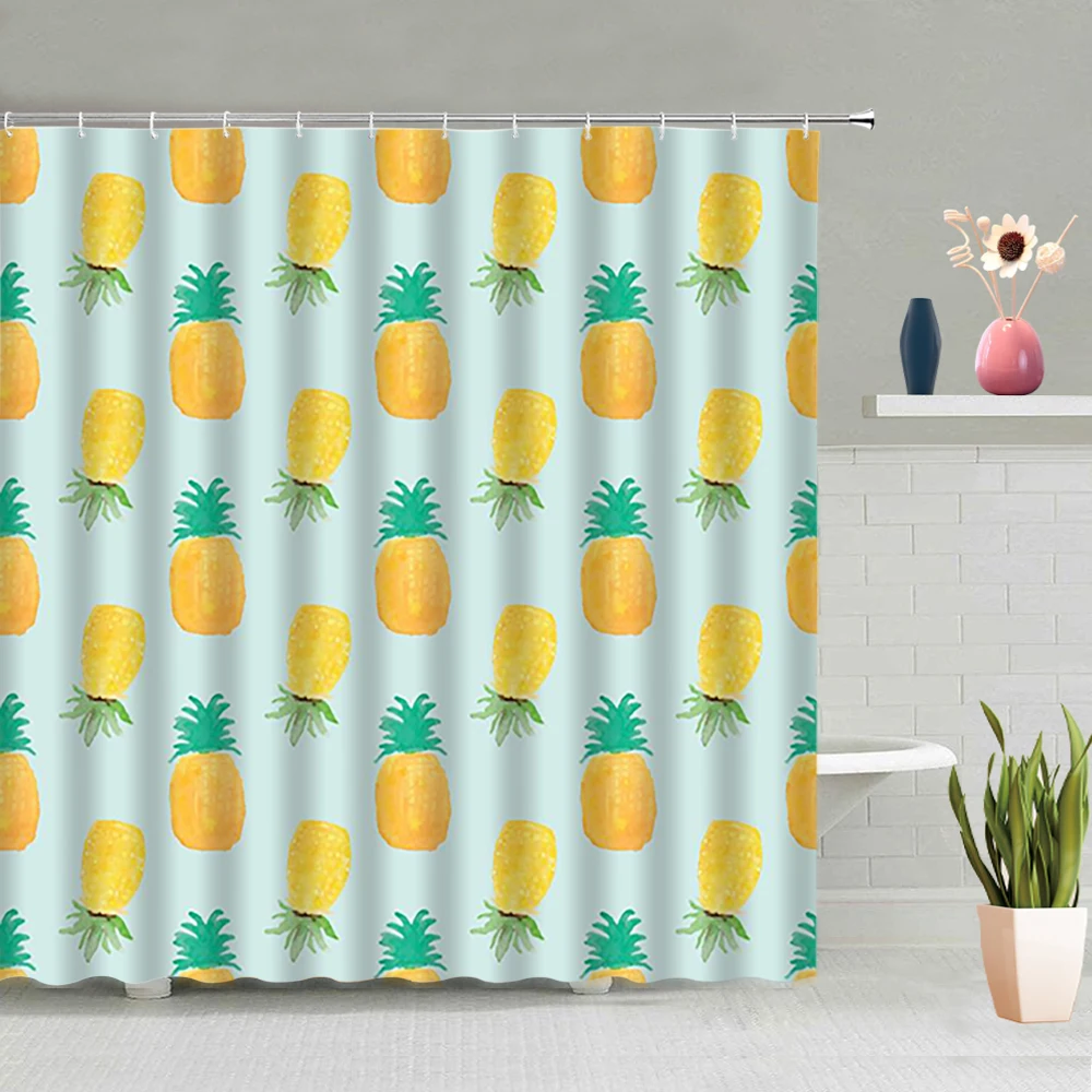 

Tropical Fruit Pineapple Shower Curtain Hand-painted Summer Element Bedroom Art Background Wall Bathroom Partition Curtains Hook
