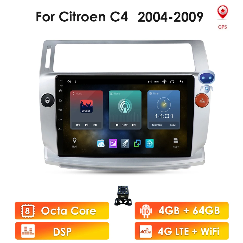 

Автомагнитола с сенсорным экраном, мультимедийный стереопроигрыватель с GPS Навигатором для Citroen C4 C-Triumph C-four 2004-2009, Android, DVD, типоразмер 2 din