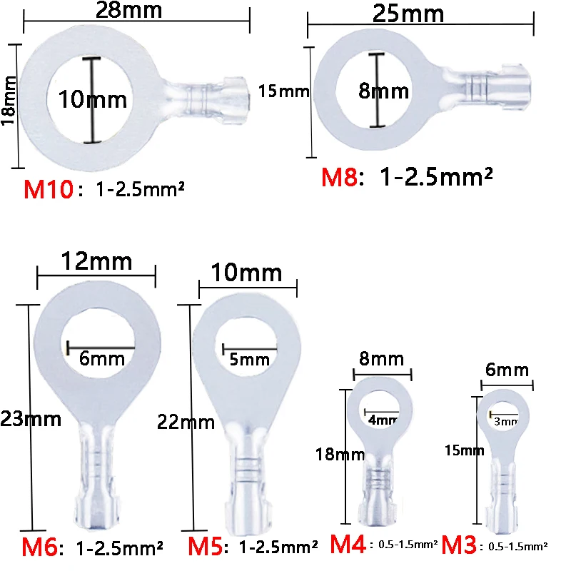 150/300/450 шт. M3/M4/M5/M6/M8/M10 кольцевые наконечники медные обжимные клеммы кабельные