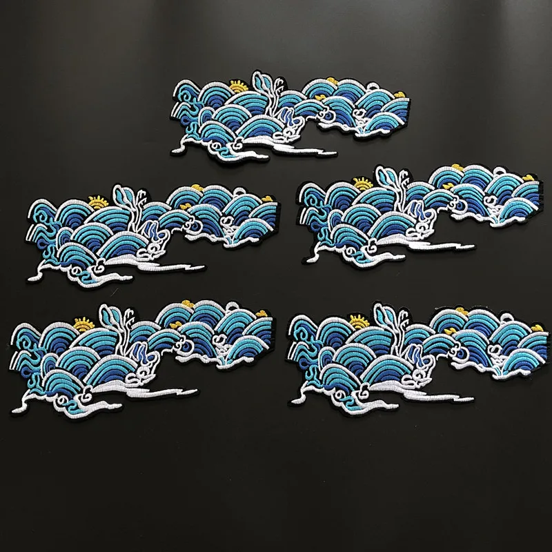 

SASKIA 3Pcs Blue Cloud Embroidery Patch Applique Iron On Clothes Dress Accessory Stick Flower Patches 23*9.5CM Diy