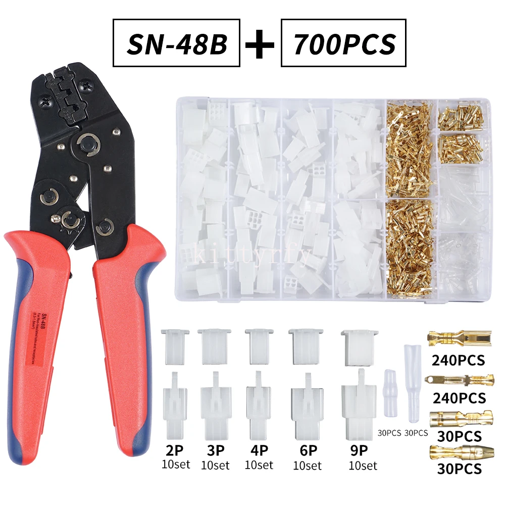 

700pcs 3 4 6 9 Pin 2.8MM Automotive Electrical Wire Connectors Kit Header 2.8mm Plug Motorcycle Bike CarTerminal SN-48B Pliers