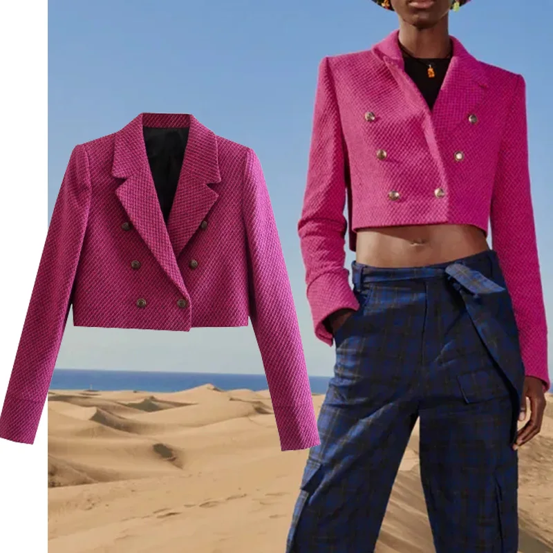 

TRAF Za Woman Blazer Elegant Casual Blazer 2021 New Textured Blazer Jacket Long Sleeve Outerwear Fashion office Chic Suit Coat