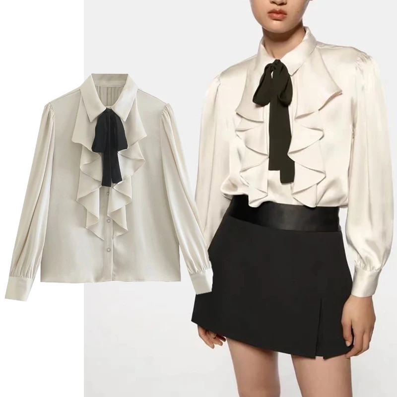 Женская однобортная блузка с длинным рукавом Повседневная элегантная рубашка