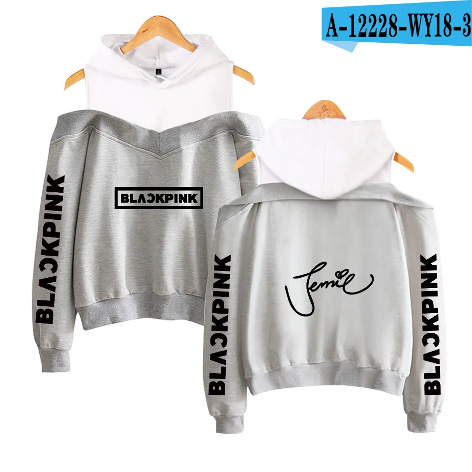 gray Сексуальные модные черные розовые толстовки женские Kpop толстовки с принтом Blackpink женские толстовки без бретелек хип-хоп толстовка - Цвет: gray