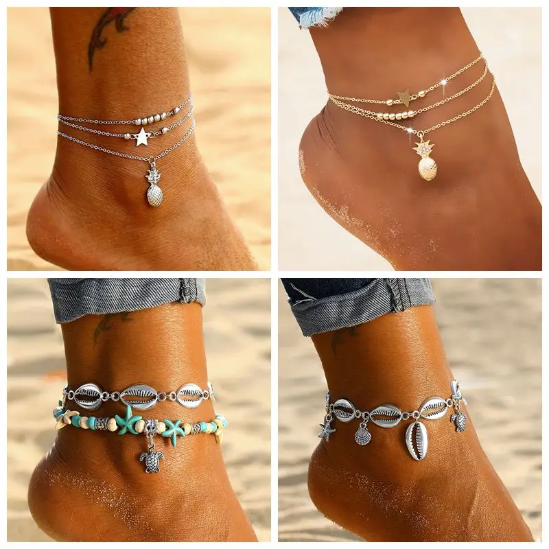 

ZOVOLI Shell Beads Starfish Sea Turtle Pendant Ankle Bracelet Pineapple Anklet Boho Beach Foot Jewelry Fashion Anklets For Women