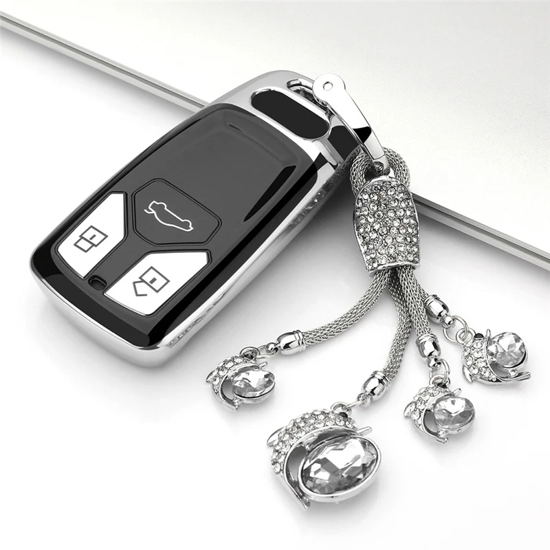B-Silver-keyring Мягкий чехол из ТПУ для автомобильных ключей для Audi A4, новинка, A4L, A5, A6L, QT, S5, S7, Q7, TTS, Audi, чехол для ключей, автомобильные аксессуары, украшение - Название цвета: B-Silver-keyring