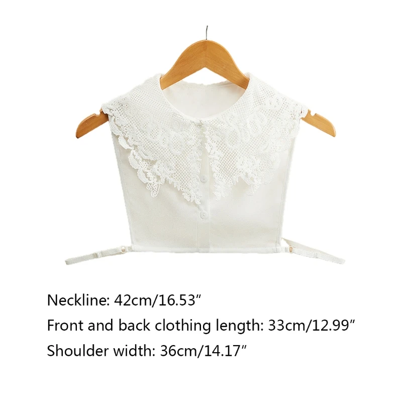 

Korean Women Stylish White Detachable Half Shirt Blouse Sweet Hollow Out Embroidery Floral Lace False Doll Collar Dickey
