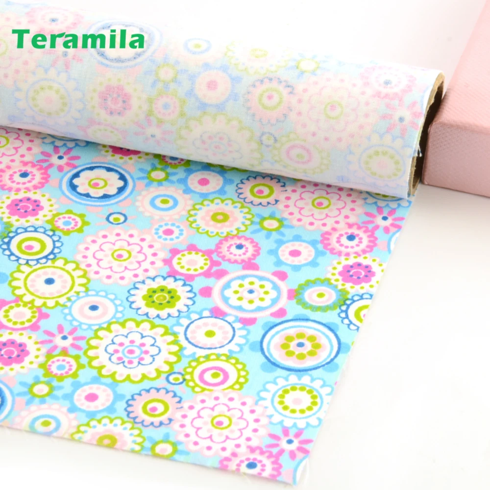 Blue Flower Cotton Fabric Quilting Patchwork Scrapbooking Home Textile Decoration Bedding Clothing Doll Sewing Cloth Teramila|sewing cloth|flower