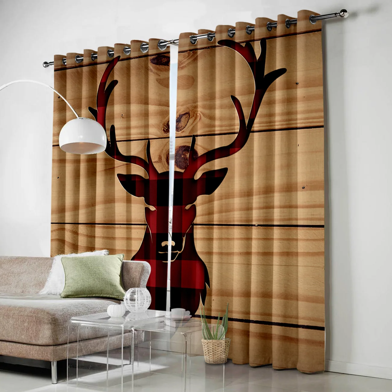 Красные Рождественские Зимние шторы в клетку с изображением оленя занавески для