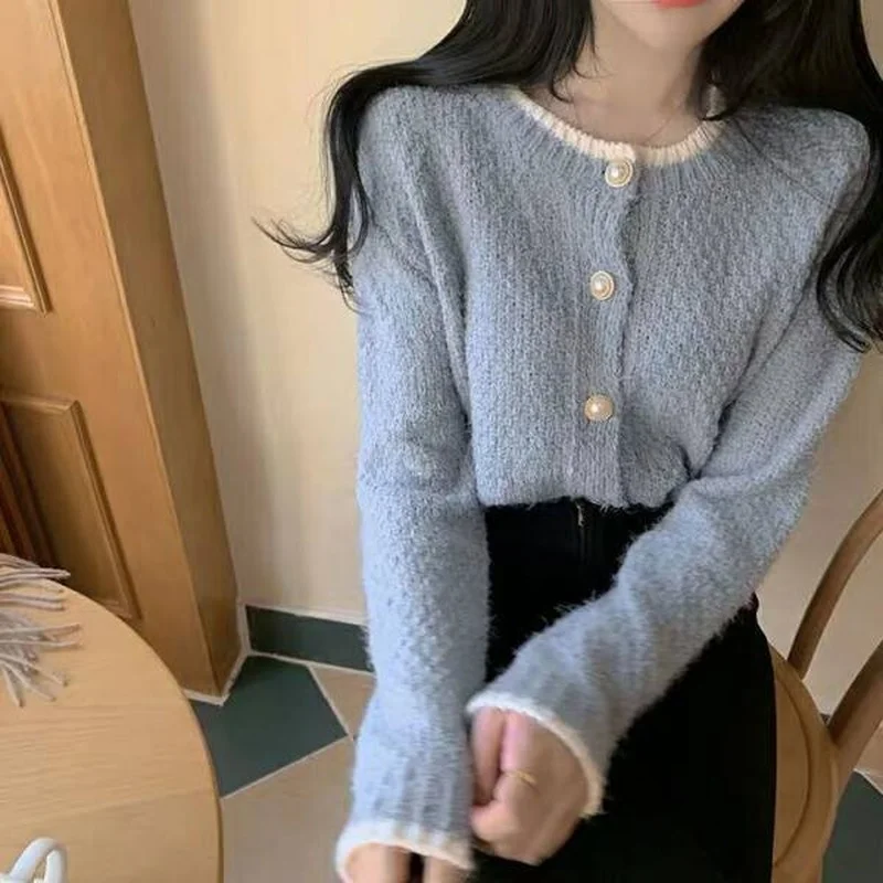 

Spring Autumn New Loose Large Size Sweater Ladies Knit Jacket Stitching Pure Color Button Knitted Cardigan Sweater Vintage Y776