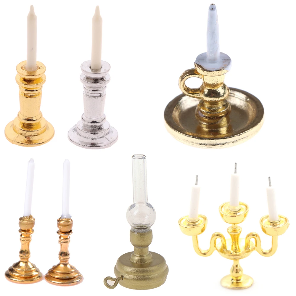 

Cute 1:12 Dollhouse Miniature Furniture Toys Candle Holder Candlesticks Model Pretend Play House Toys for Kids Children
