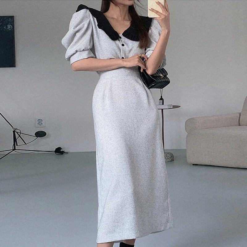 

Sweet Elegant Peter Pan Collar Puff Sleeve Woman Shirts Office Ladies Korean Japan Style Chic Tops 2021 Summer New Blusas Mujer