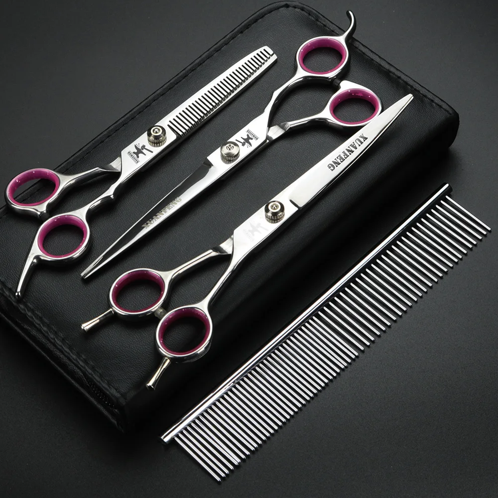 

XUAN FENG 7 inch professional pet Beauty scissors set, cutting, thinning and bending scissors set with comb, dog Beauty