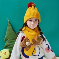 2pcs winter warm children hats two piece set cute cartoon thickened plush fleece baby hats scarf set 1 12y kids christmas hats