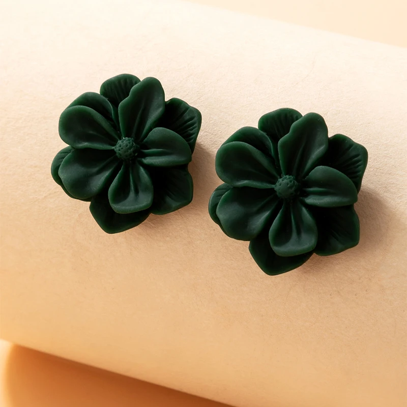 

docona Elegant Flower Stud Earring for Women Fashion Geometry Dark Green Resin Earrings Lady Anniversary Jewelry Gifts 5962