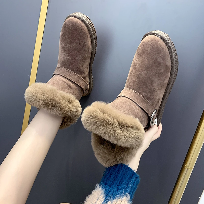 

Buckle Cotton Shoes Women Snow Boots 2021 Winter Thick Plush Warm Martin Boot Thick-soled Winter Platform Shoes Fashion Black